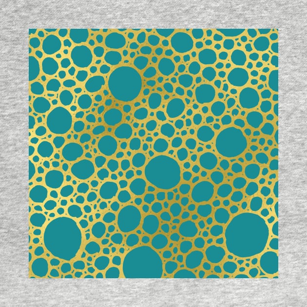 Gold Teal Blue Hand Drawn Geometric Circles Pattern by dreamingmind